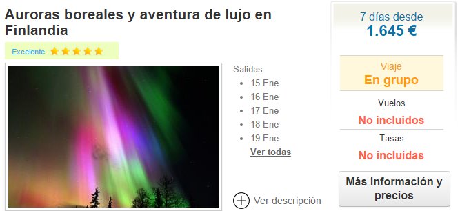 Viajes a Finlandia para ver Auroras Boreales